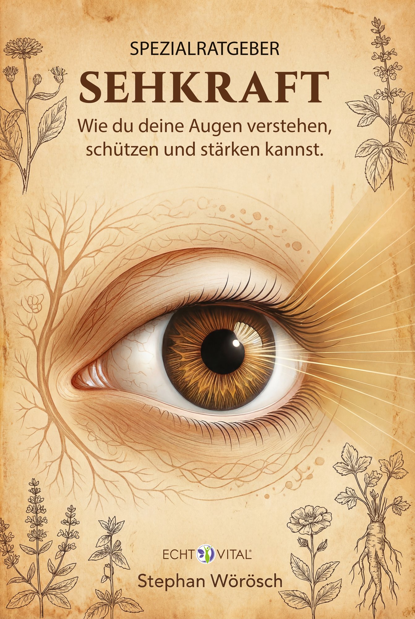 Auge, Illustration, Buchcover, Augenanatomie, Kräuter-Motive