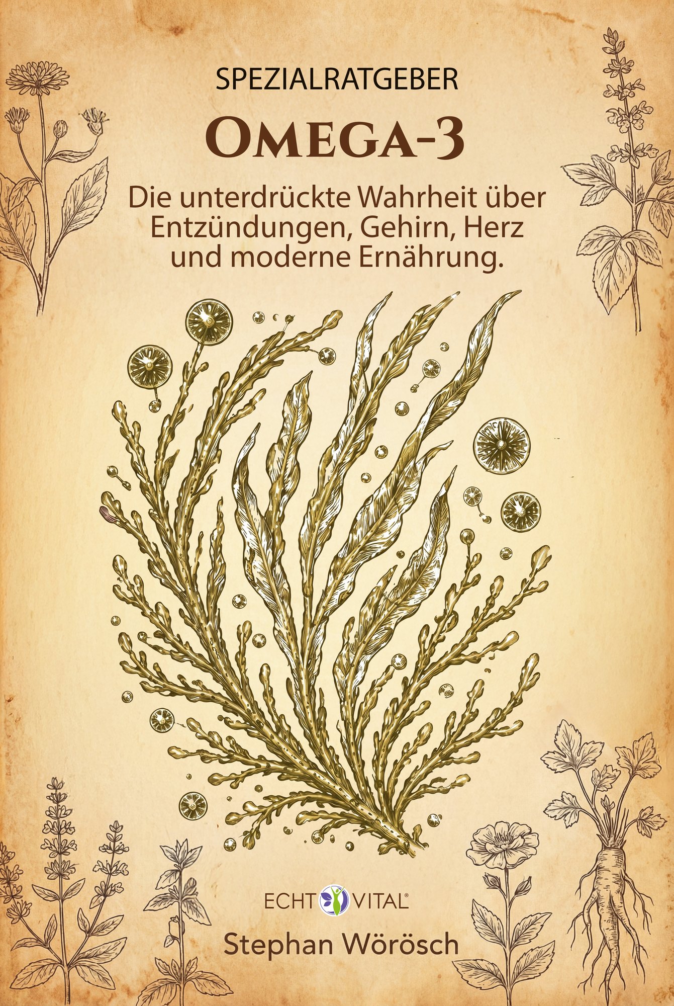Omega-3, Hautgesundheit, Ernährung, Pflanzenillustrationen, Buchcover