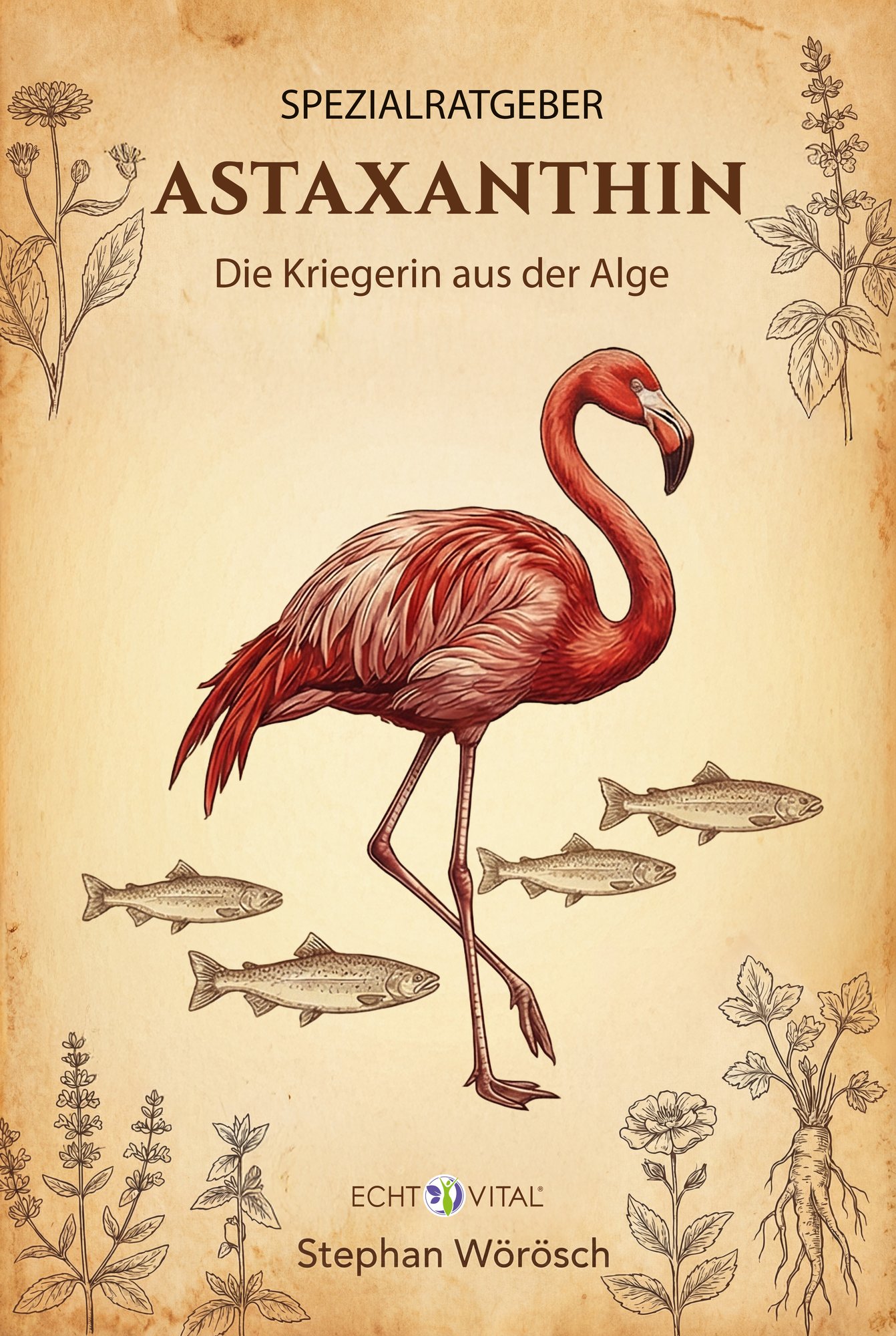 Tier, Fische, Leben im Meer, Vogel, Pflanze, Flamingo, Illustration, Poster, Vivid red, Fish