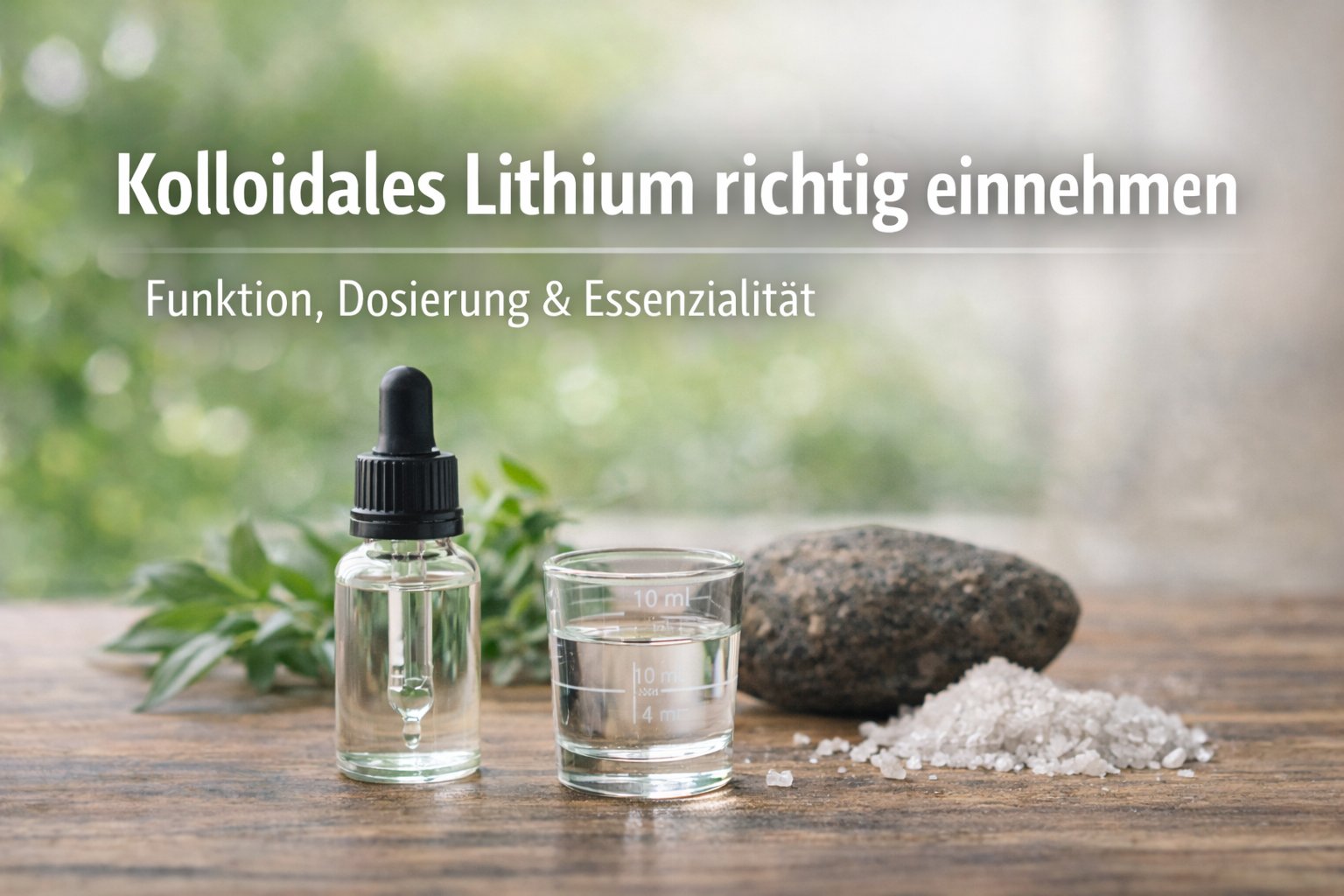 Kolloidales Lithium, Lithium Lösung, Dropperflasche, Messglas, Salzkieseln
