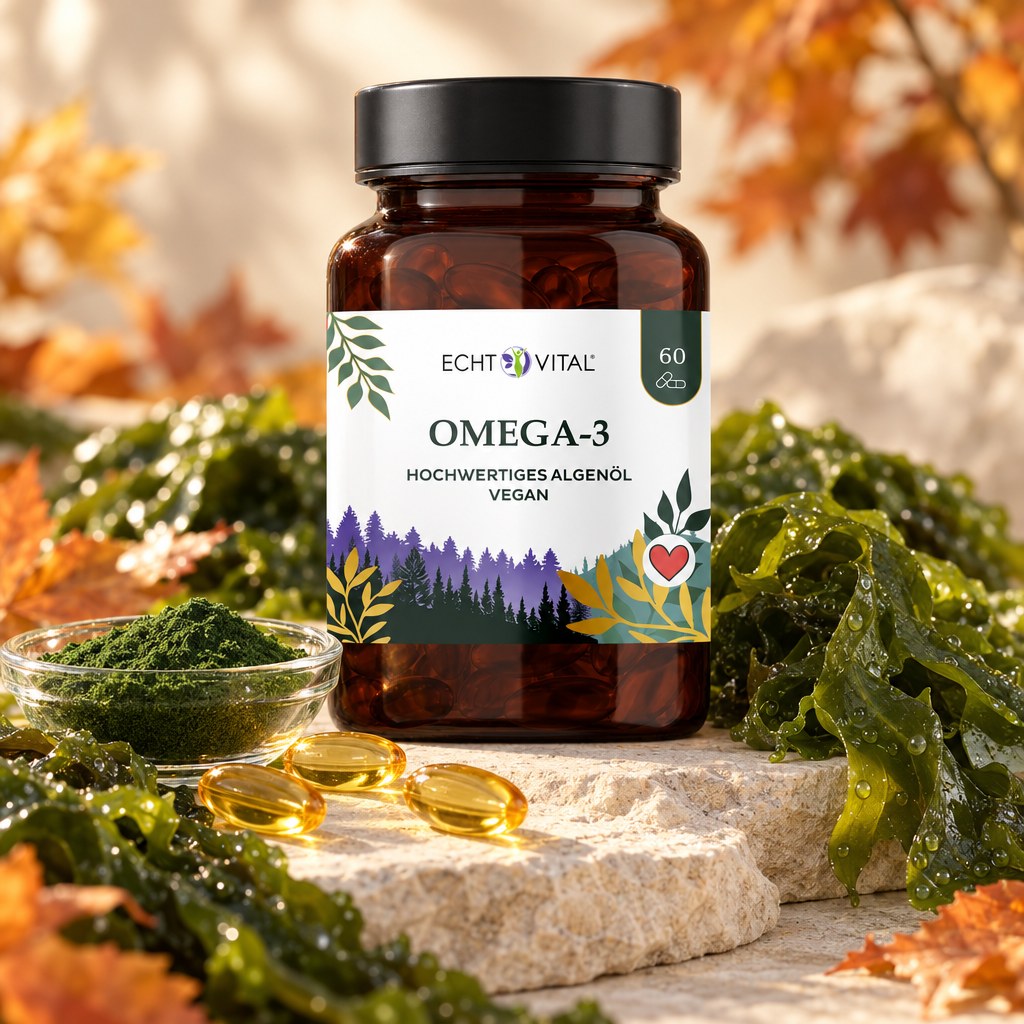 Echt Vital Omega-3 Algenöl mit frischen Algen und Kapseln