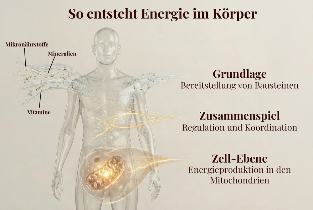Mikronährstoffe, Mineralien, Vitamine, Zell-Ebene, Energie