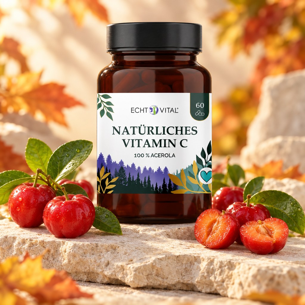 Echt Vital Vitamin C aus Acerola mit frischen Acerola-Kirschen
